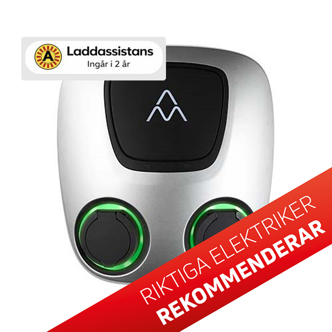 Charge Amps Aura 22 kW med dubbla uttag typ 2 inkl dynamiska lastbalansering REK